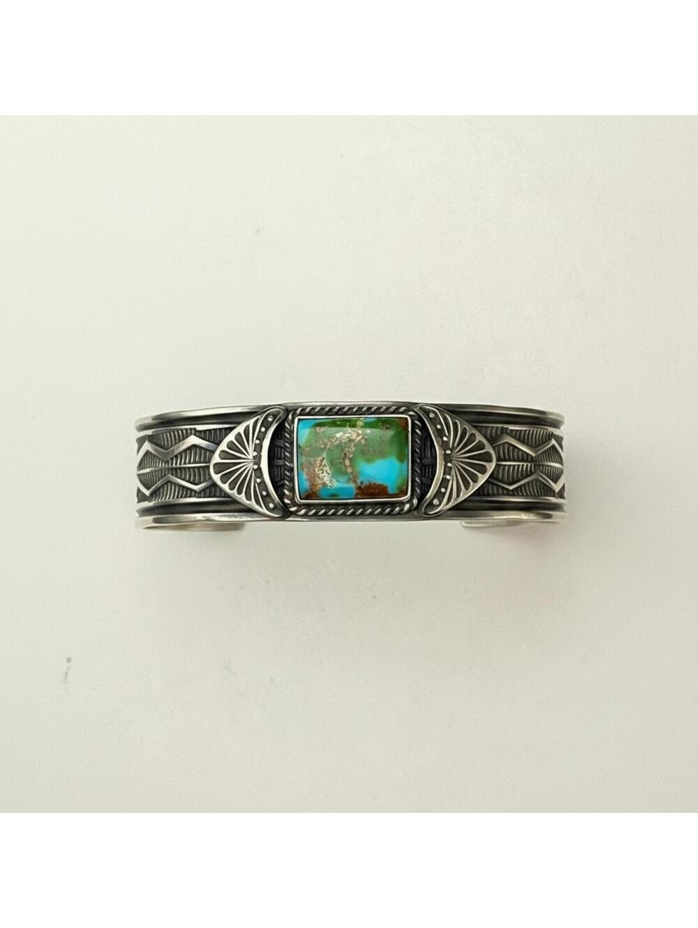 Navajo artist Sunshine Reeves Sonoran Gold Turquoise Sterling Silver Cuff 33g - Picture 4 of 9